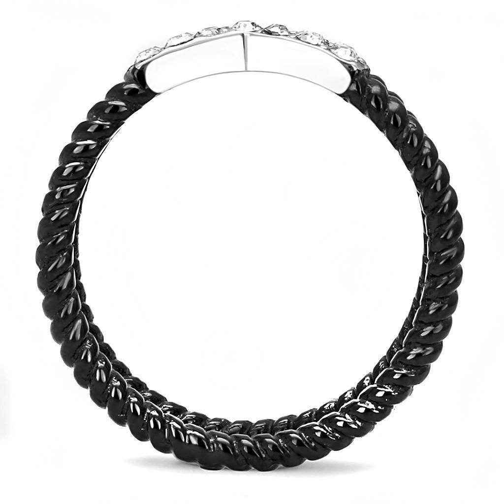 Womens Black Silver Ring Anillo Para Mujer 316L Stainless Steel Ring with Top Grade Crystal in Clear Estelita - Jewelry Store by Erik Rayo