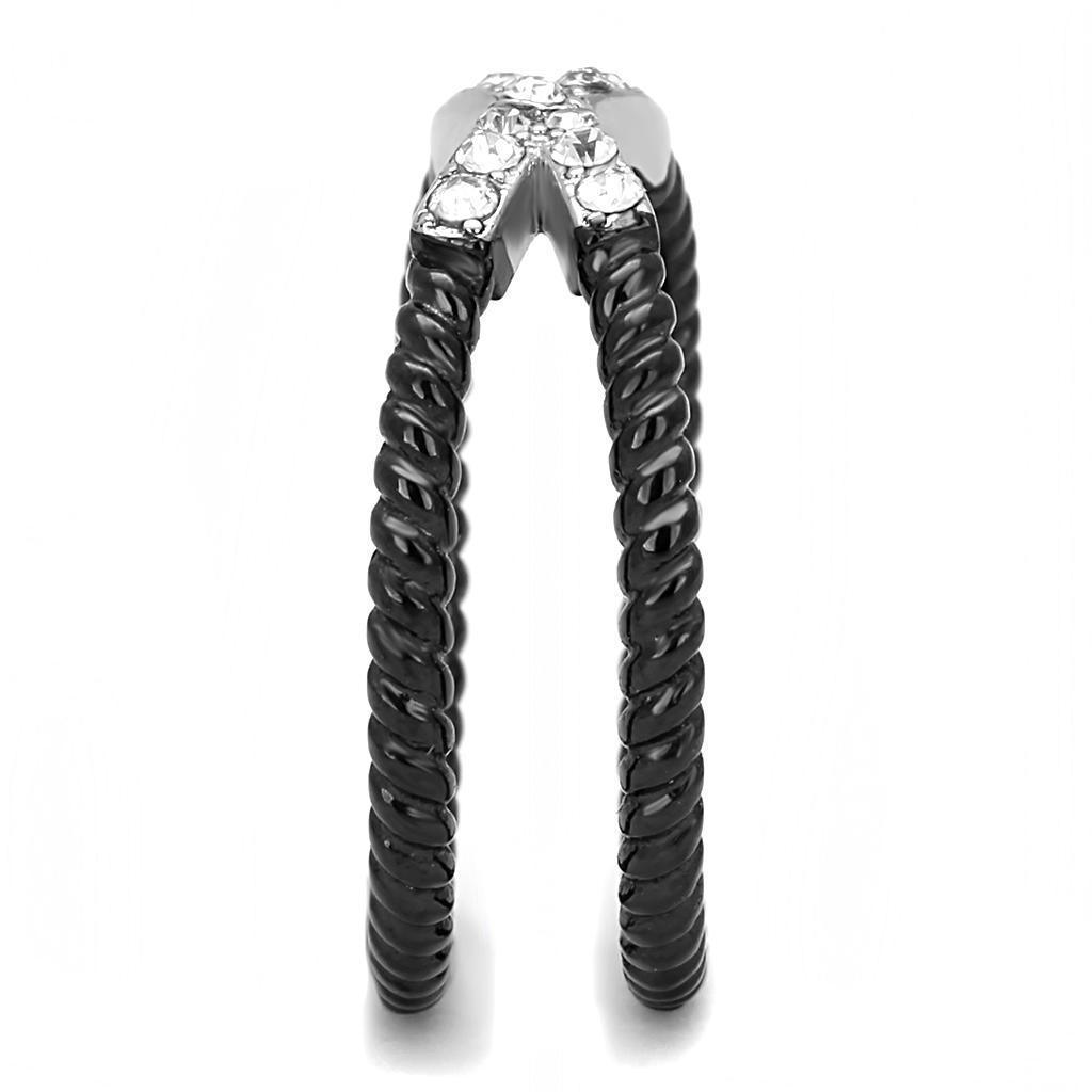 Womens Black Silver Ring Anillo Para Mujer 316L Stainless Steel Ring with Top Grade Crystal in Clear Estelita - Jewelry Store by Erik Rayo