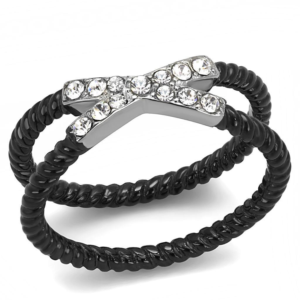 Womens Black Silver Ring Anillo Para Mujer Stainless Steel Ring with Top Grade Crystal in Clear Estelita - Jewelry Store by Erik Rayo