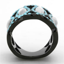 Load image into Gallery viewer, Womens Black Turquoise Ring Anillo Para Mujer y Ninos Kids 316L Stainless Steel Ring with Precious Stone Conch in White Cantu - Jewelry Store by Erik Rayo
