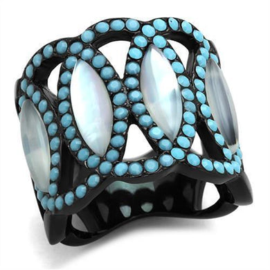 Womens Black Turquoise Ring Anillo Para Mujer Stainless Steel Ring with Precious Stone Conch in White Cantu - Jewelry Store by Erik Rayo