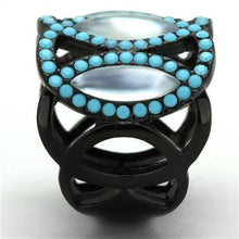 Load image into Gallery viewer, Womens Black Turquoise Ring Anillo Para Mujer Stainless Steel Ring with Precious Stone Conch in White Cantu - Jewelry Store by Erik Rayo

