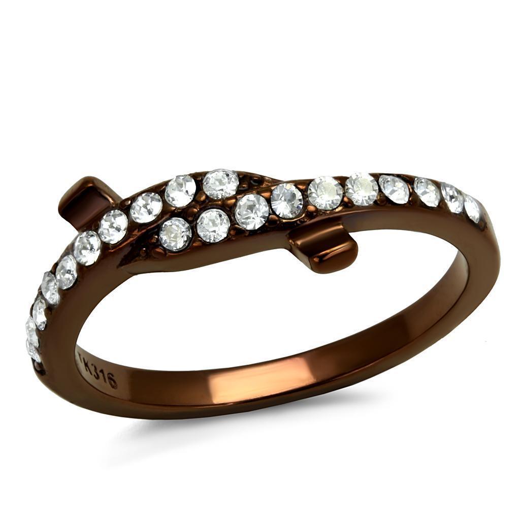 Womens Brown Ring Anillo Para Mujer 316L Stainless Steel Ring with Top Grade Crystal in Clear - Jewelry Store by Erik Rayo
