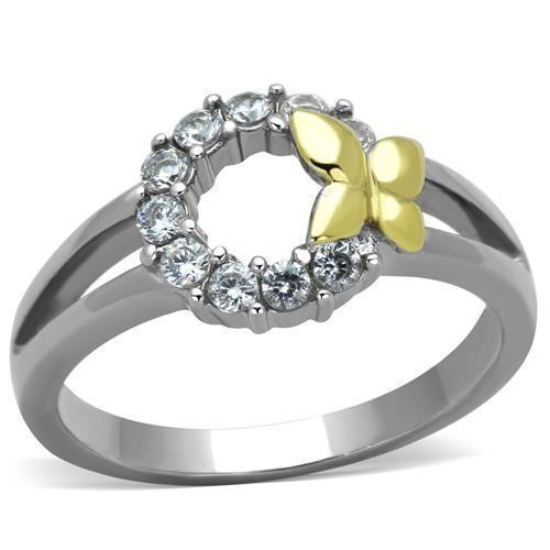 Womens Butterfly Ring Two Tone Anillo Para Mujer 316L Stainless Steel Ring with Glass in Emerald - Jewelry Store by Erik Rayo