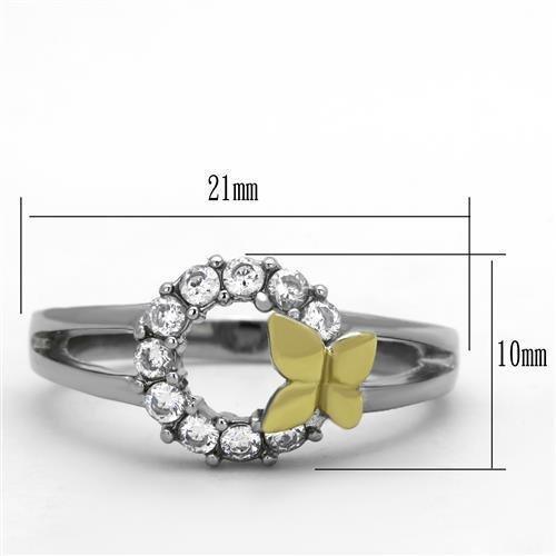 Womens Butterfly Ring Two Tone Anillo Para Mujer 316L Stainless Steel Ring with Glass in Emerald - Jewelry Store by Erik Rayo