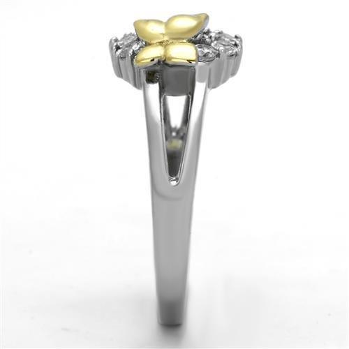 Womens Butterfly Ring Two Tone Anillo Para Mujer 316L Stainless Steel Ring with Glass in Emerald - Jewelry Store by Erik Rayo