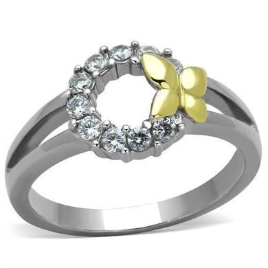 Womens Butterfly Ring Two Tone Anillo Para Mujer Stainless Steel Ring with Glass in Emerald - Jewelry Store by Erik Rayo