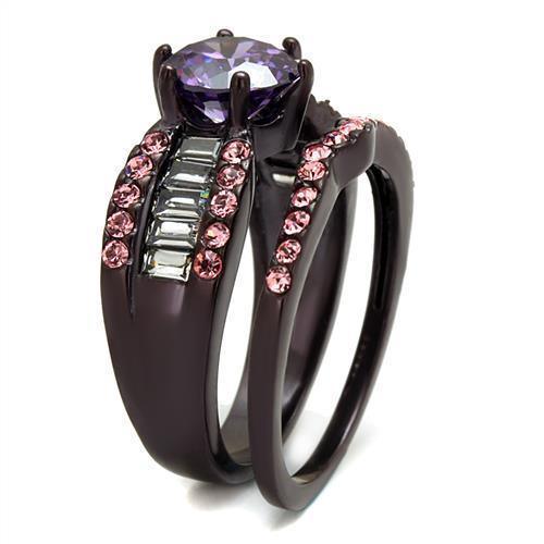 Womens Coffee Brown Ring Anillo Cafe Para Mujer 316L Stainless Steel with AAA Grade CZ in Amethyst Capua Greco - Jewelry Store by Erik Rayo
