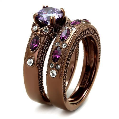 Womens Coffee Brown Ring Anillo Cafe Para Mujer 316L Stainless Steel with AAA Grade CZ in Amethyst Carpi - Jewelry Store by Erik Rayo