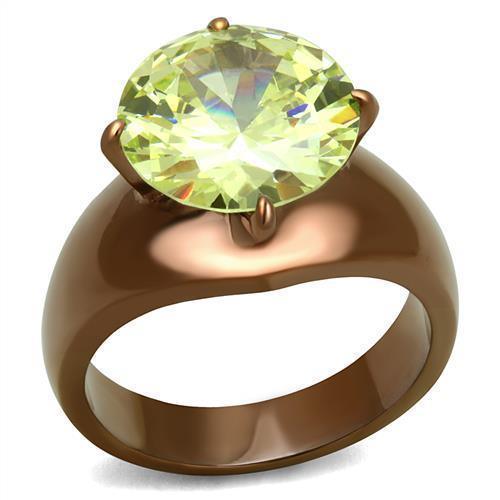 Womens Coffee Brown Ring Anillo Cafe Para Mujer 316L Stainless Steel with AAA Grade CZ in Light Green color Udine - Jewelry Store by Erik Rayo