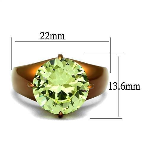 Womens Coffee Brown Ring Anillo Cafe Para Mujer 316L Stainless Steel with AAA Grade CZ in Light Green color Udine - Jewelry Store by Erik Rayo
