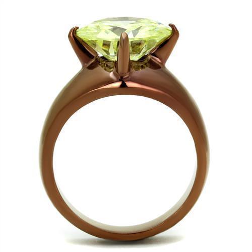 Womens Coffee Brown Ring Anillo Cafe Para Mujer 316L Stainless Steel with AAA Grade CZ in Light Green color Udine - Jewelry Store by Erik Rayo