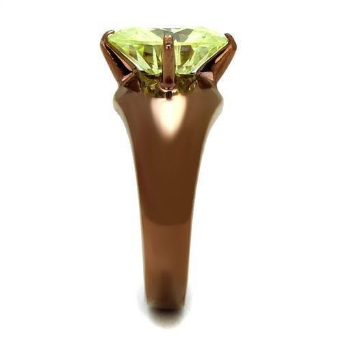 Womens Coffee Brown Ring Anillo Cafe Para Mujer 316L Stainless Steel with AAA Grade CZ in Light Green color Udine - Jewelry Store by Erik Rayo