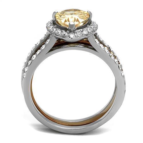 Womens Coffee Brown Ring Anillo Cafe Para Mujer 316L Stainless Steel with AAA Grade CZ in Champagne Castel - Jewelry Store by Erik Rayo