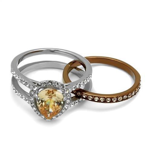 Womens Coffee Brown Ring Anillo Cafe Para Mujer 316L Stainless Steel with AAA Grade CZ in Champagne Castel - Jewelry Store by Erik Rayo