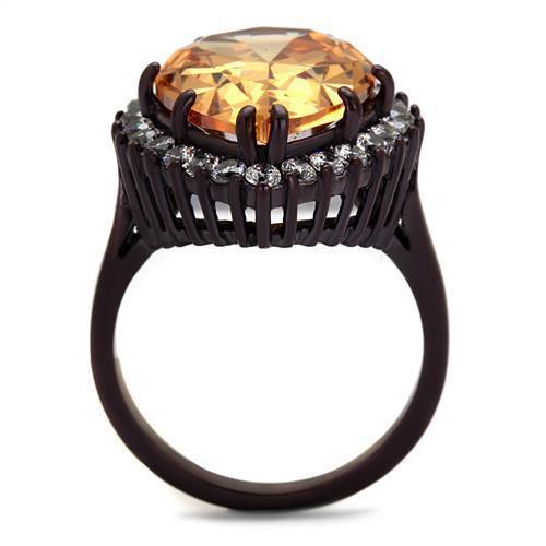 Womens Coffee Brown Ring Anillo Cafe Para Mujer 316L Stainless Steel with AAA Grade CZ in Champagne Ercolano - Jewelry Store by Erik Rayo