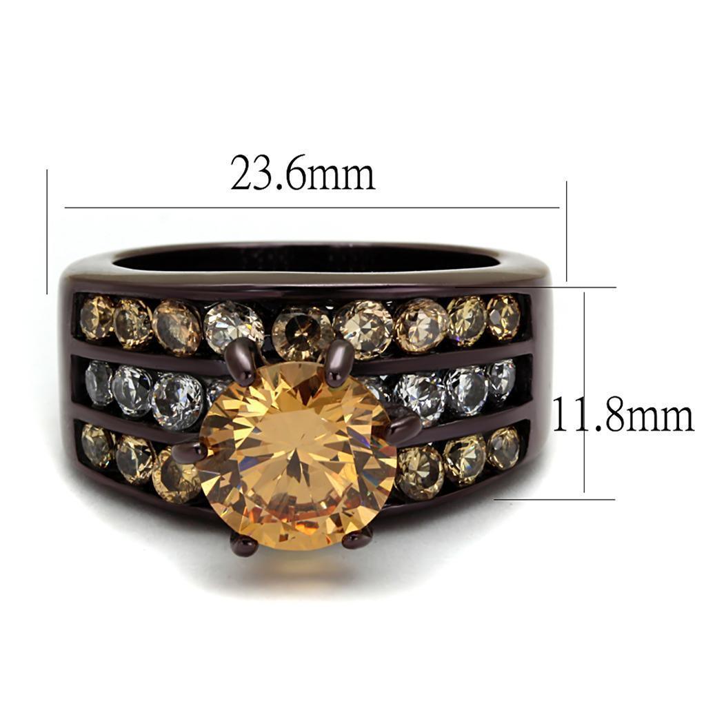 Womens Coffee Brown Ring Anillo Cafe Para Mujer 316L Stainless Steel with AAA Grade CZ in Champagne Nocera - Jewelry Store by Erik Rayo