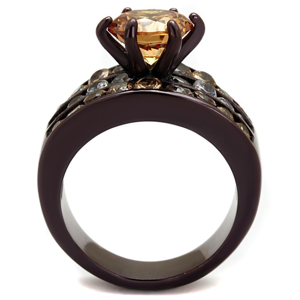Womens Coffee Brown Ring Anillo Cafe Para Mujer 316L Stainless Steel with AAA Grade CZ in Champagne Nocera - Jewelry Store by Erik Rayo