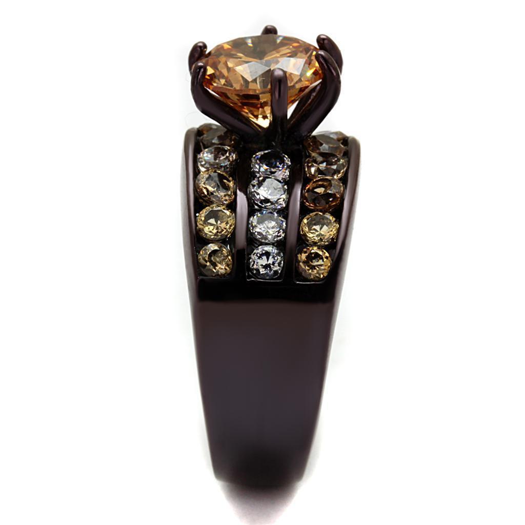 Womens Coffee Brown Ring Anillo Cafe Para Mujer 316L Stainless Steel with AAA Grade CZ in Champagne Nocera - Jewelry Store by Erik Rayo