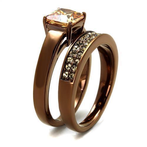 Womens Coffee Brown Ring Anillo Cafe Para Mujer 316L Stainless Steel with AAA Grade CZ in Champagne Tirreni - Jewelry Store by Erik Rayo