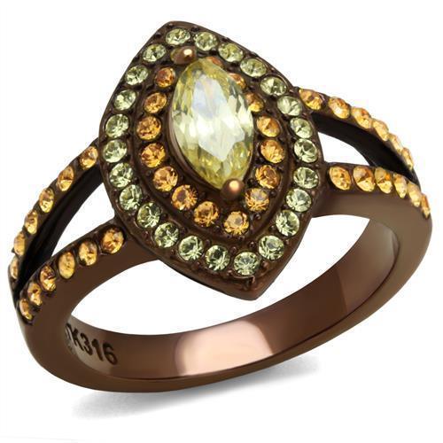 Womens Coffee Brown Ring Anillo Cafe Para Mujer 316L Stainless Steel with AAA Grade CZ in Citrine Yellow Gorizia - Jewelry Store by Erik Rayo