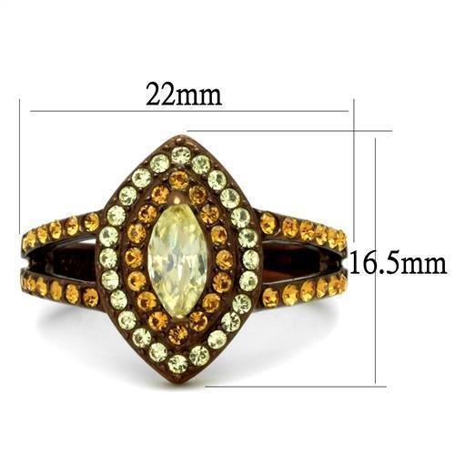 Womens Coffee Brown Ring Anillo Cafe Para Mujer 316L Stainless Steel with AAA Grade CZ in Citrine Yellow Gorizia - Jewelry Store by Erik Rayo