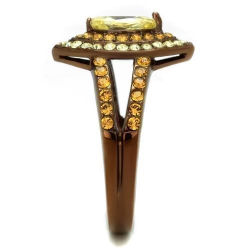 Womens Coffee Brown Ring Anillo Cafe Para Mujer 316L Stainless Steel with AAA Grade CZ in Citrine Yellow Gorizia - Jewelry Store by Erik Rayo