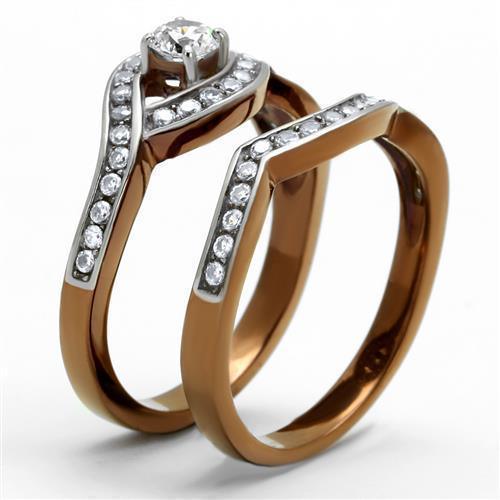 Womens Coffee Brown Ring Anillo Cafe Para Mujer 316L Stainless Steel with AAA Grade CZ in Clear Anagi - Jewelry Store by Erik Rayo