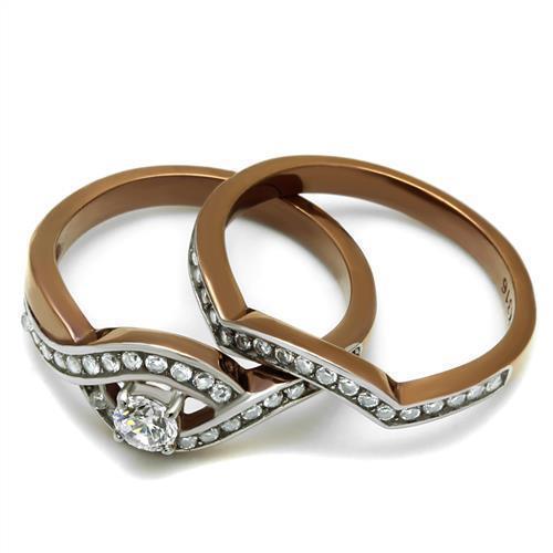 Womens Coffee Brown Ring Anillo Cafe Para Mujer 316L Stainless Steel with AAA Grade CZ in Clear Anagi - Jewelry Store by Erik Rayo