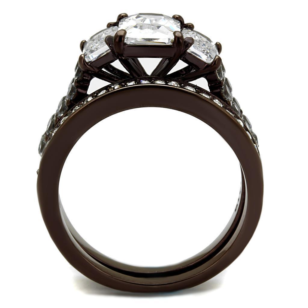 Womens Coffee Brown Ring Anillo Cafe Para Mujer 316L Stainless Steel with AAA Grade CZ in Clear Avera - Jewelry Store by Erik Rayo