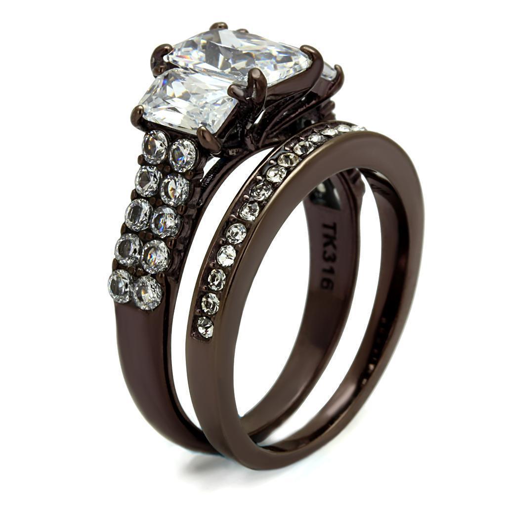 Womens Coffee Brown Ring Anillo Cafe Para Mujer 316L Stainless Steel with AAA Grade CZ in Clear Avera - Jewelry Store by Erik Rayo