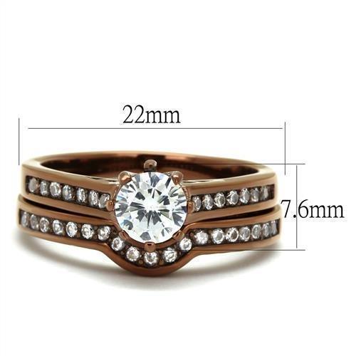 Womens Coffee Brown Ring Anillo Cafe Para Mujer 316L Stainless Steel with AAA Grade CZ in Clear Avezzano - Jewelry Store by Erik Rayo