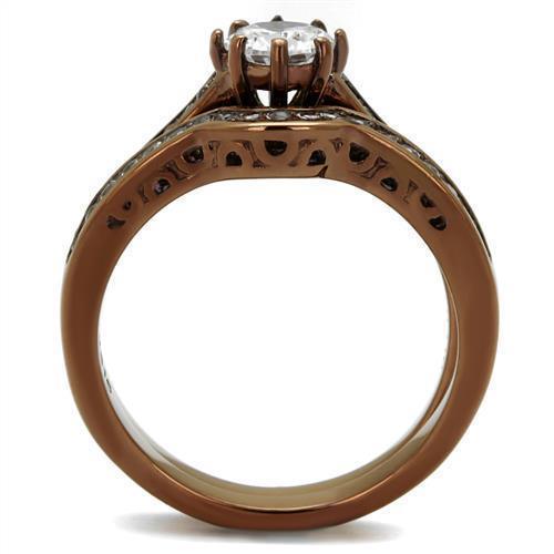 Womens Coffee Brown Ring Anillo Cafe Para Mujer 316L Stainless Steel with AAA Grade CZ in Clear Avezzano - Jewelry Store by Erik Rayo