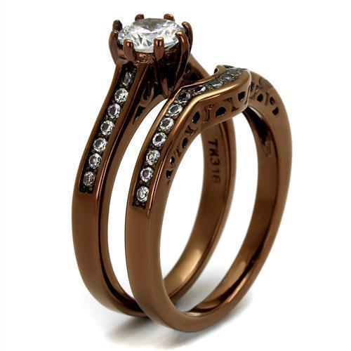 Womens Coffee Brown Ring Anillo Cafe Para Mujer 316L Stainless Steel with AAA Grade CZ in Clear Avezzano - Jewelry Store by Erik Rayo