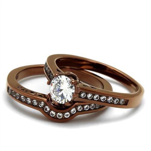 Womens Coffee Brown Ring Anillo Cafe Para Mujer 316L Stainless Steel with AAA Grade CZ in Clear Avezzano - Jewelry Store by Erik Rayo