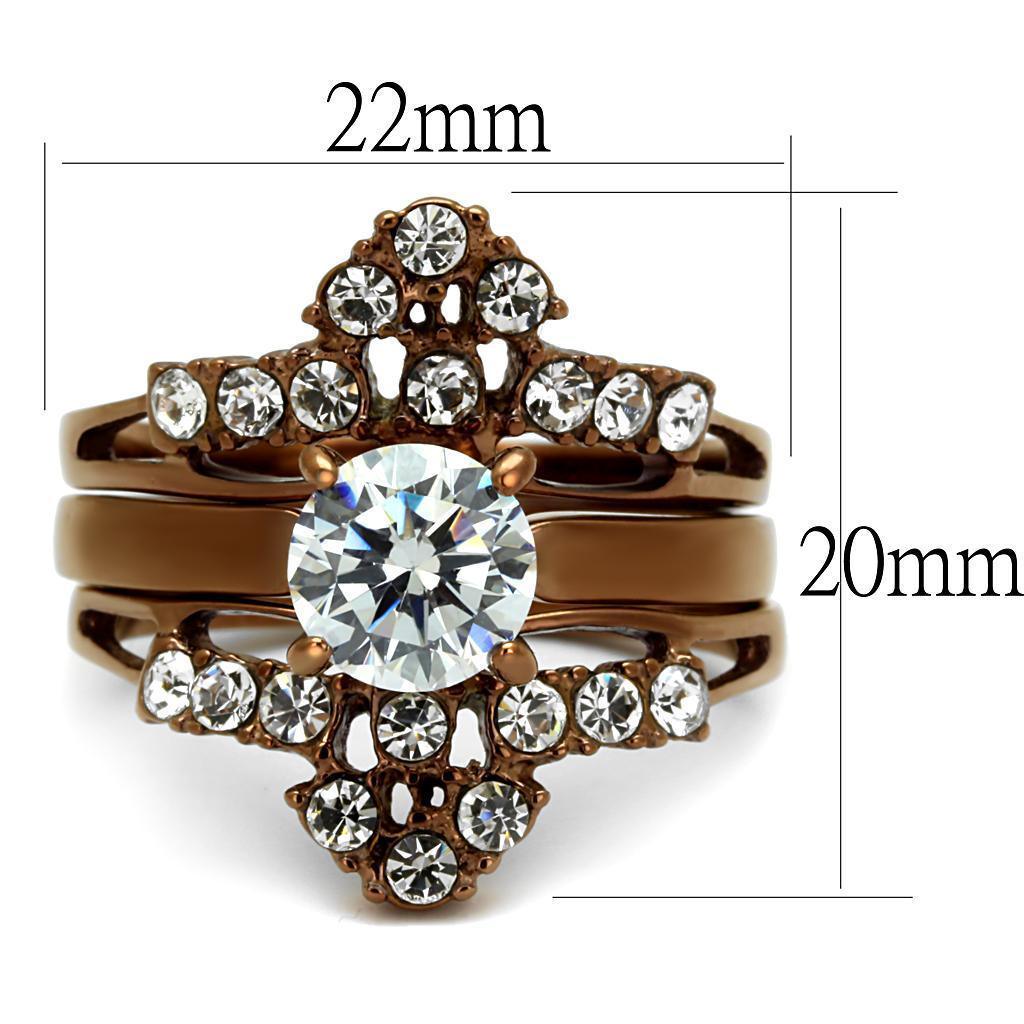 Womens Coffee Brown Ring Anillo Cafe Para Mujer 316L Stainless Steel with AAA Grade CZ in Clear Benevento - Jewelry Store by Erik Rayo