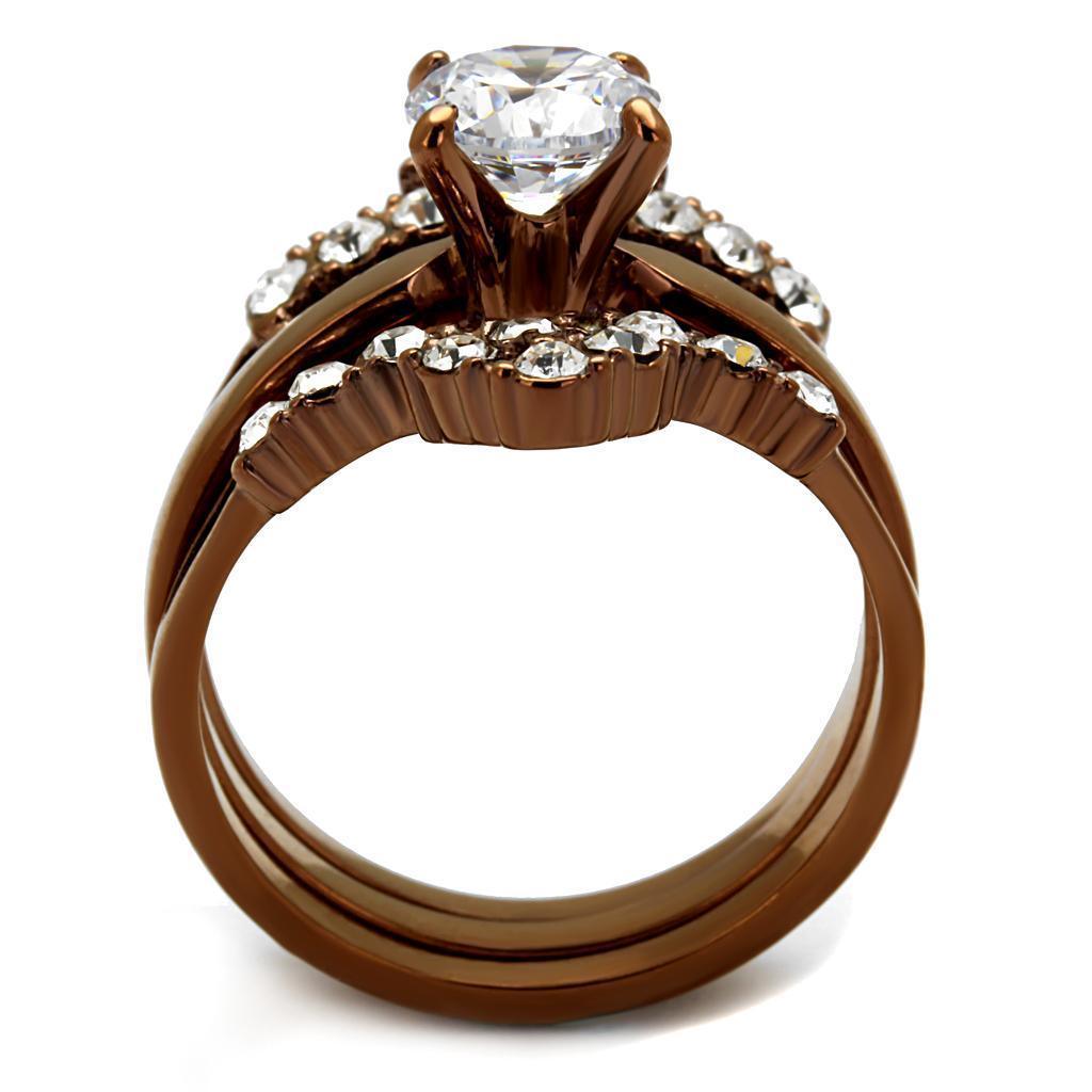 Womens Coffee Brown Ring Anillo Cafe Para Mujer 316L Stainless Steel with AAA Grade CZ in Clear Benevento - Jewelry Store by Erik Rayo