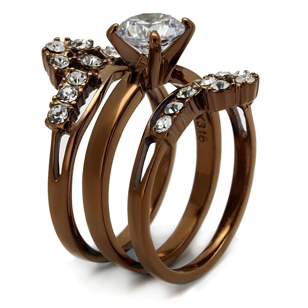 Womens Coffee Brown Ring Anillo Cafe Para Mujer 316L Stainless Steel with AAA Grade CZ in Clear Benevento - Jewelry Store by Erik Rayo
