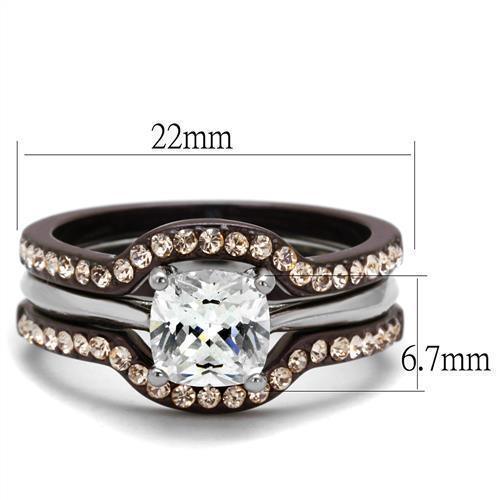 Womens Coffee Brown Ring Anillo Cafe Para Mujer 316L Stainless Steel with AAA Grade CZ in Clear Chieti - Jewelry Store by Erik Rayo
