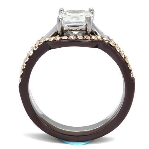 Womens Coffee Brown Ring Anillo Cafe Para Mujer 316L Stainless Steel with AAA Grade CZ in Clear Chieti - Jewelry Store by Erik Rayo