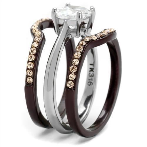 Womens Coffee Brown Ring Anillo Cafe Para Mujer 316L Stainless Steel with AAA Grade CZ in Clear Chieti - Jewelry Store by Erik Rayo
