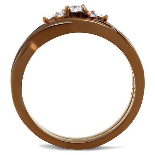 Womens Coffee Brown Ring Anillo Cafe Para Mujer 316L Stainless Steel with AAA Grade CZ in Clear Cori - Jewelry Store by Erik Rayo