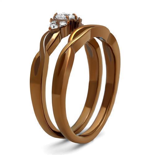 Womens Coffee Brown Ring Anillo Cafe Para Mujer 316L Stainless Steel with AAA Grade CZ in Clear Cori - Jewelry Store by Erik Rayo