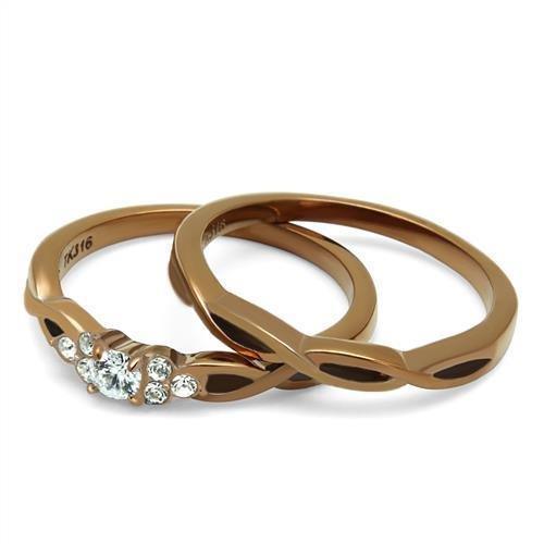 Womens Coffee Brown Ring Anillo Cafe Para Mujer 316L Stainless Steel with AAA Grade CZ in Clear Cori - Jewelry Store by Erik Rayo