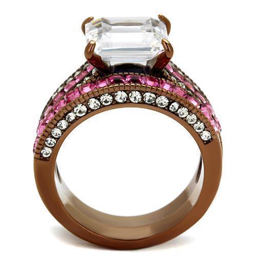 Womens Coffee Brown Ring Anillo Cafe Para Mujer 316L Stainless Steel with AAA Grade CZ in Clear Piacenza - Jewelry Store by Erik Rayo