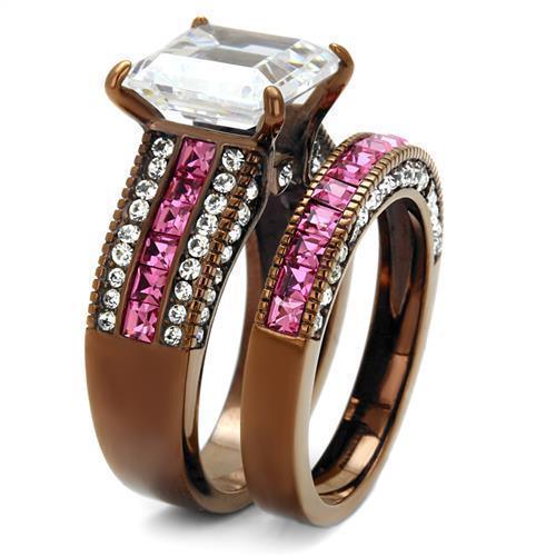 Womens Coffee Brown Ring Anillo Cafe Para Mujer 316L Stainless Steel with AAA Grade CZ in Clear Piacenza - Jewelry Store by Erik Rayo
