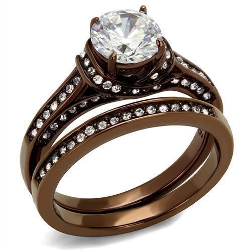 Womens Coffee Brown Ring Anillo Cafe Para Mujer 316L Stainless Steel with AAA Grade CZ in Clear Potenza - Jewelry Store by Erik Rayo