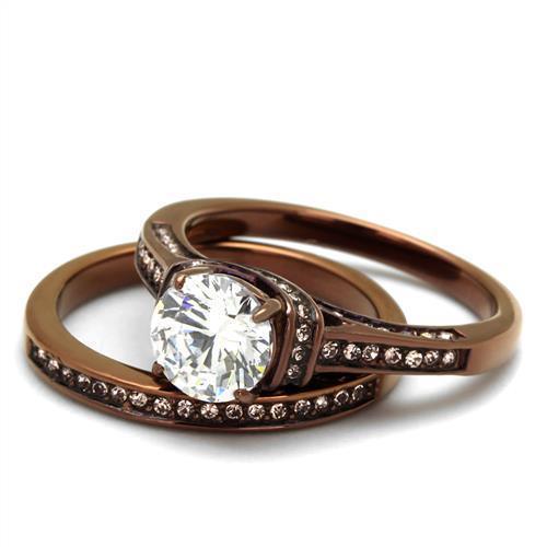 Womens Coffee Brown Ring Anillo Cafe Para Mujer 316L Stainless Steel with AAA Grade CZ in Clear Potenza - Jewelry Store by Erik Rayo