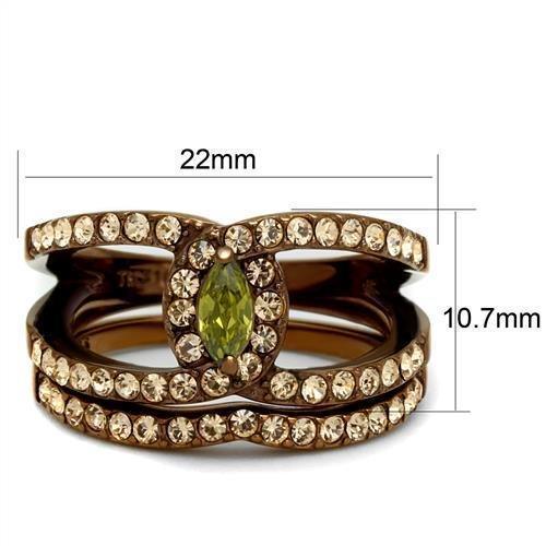 Womens Coffee Brown Ring Anillo Cafe Para Mujer 316L Stainless Steel with AAA Grade CZ in Olivine Anzio - Jewelry Store by Erik Rayo