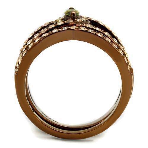 Womens Coffee Brown Ring Anillo Cafe Para Mujer 316L Stainless Steel with AAA Grade CZ in Olivine Anzio - Jewelry Store by Erik Rayo